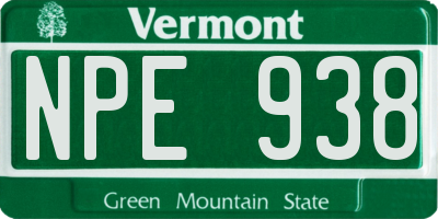 VT license plate NPE938