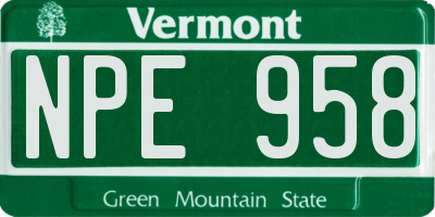 VT license plate NPE958