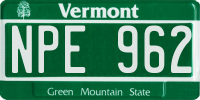 VT license plate NPE962