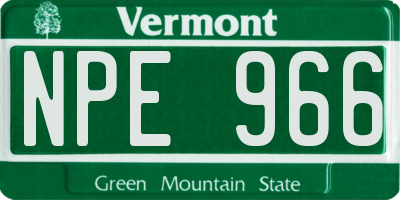 VT license plate NPE966