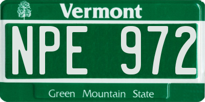 VT license plate NPE972