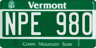 VT license plate NPE980