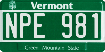 VT license plate NPE981