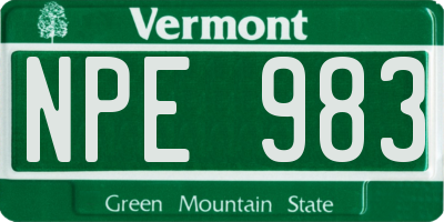 VT license plate NPE983