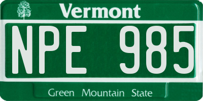 VT license plate NPE985