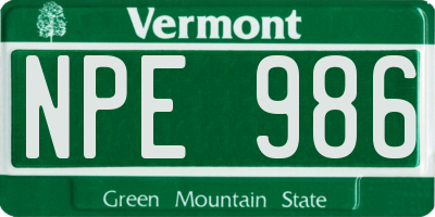 VT license plate NPE986