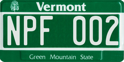 VT license plate NPF002