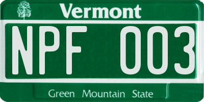 VT license plate NPF003