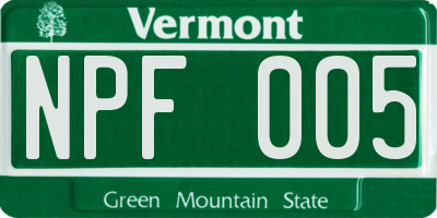 VT license plate NPF005