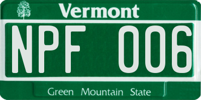 VT license plate NPF006