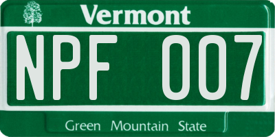 VT license plate NPF007