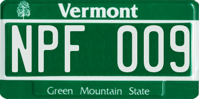 VT license plate NPF009