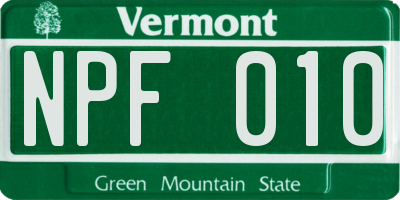 VT license plate NPF010