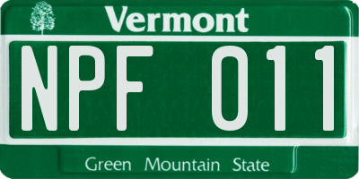 VT license plate NPF011