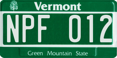 VT license plate NPF012