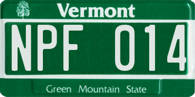 VT license plate NPF014