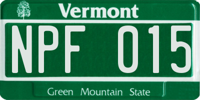 VT license plate NPF015