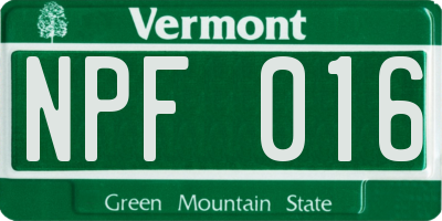 VT license plate NPF016