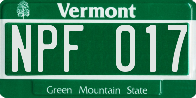 VT license plate NPF017