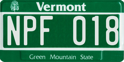 VT license plate NPF018