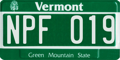 VT license plate NPF019