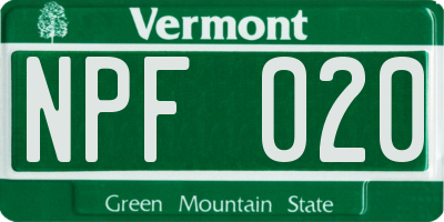 VT license plate NPF020