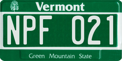 VT license plate NPF021