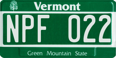 VT license plate NPF022