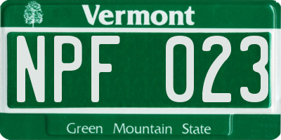 VT license plate NPF023
