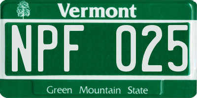 VT license plate NPF025