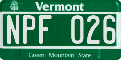 VT license plate NPF026