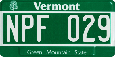 VT license plate NPF029