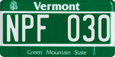 VT license plate NPF030