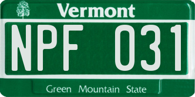 VT license plate NPF031