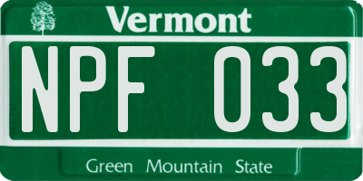 VT license plate NPF033