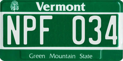 VT license plate NPF034
