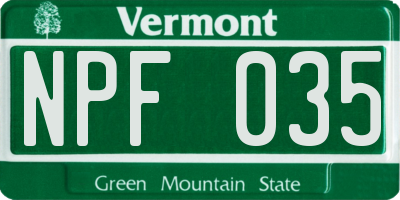 VT license plate NPF035