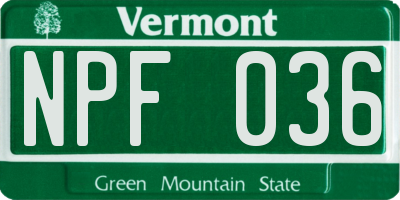 VT license plate NPF036