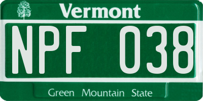 VT license plate NPF038