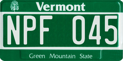 VT license plate NPF045