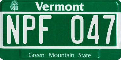 VT license plate NPF047