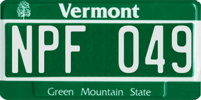 VT license plate NPF049