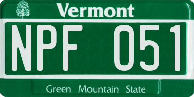 VT license plate NPF051