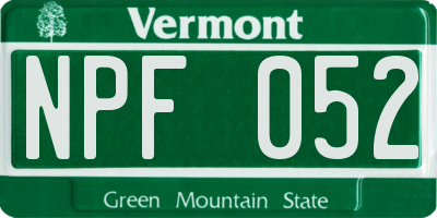 VT license plate NPF052
