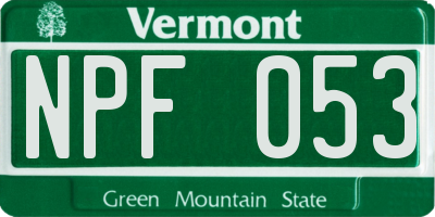 VT license plate NPF053