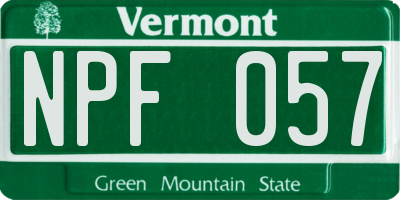 VT license plate NPF057