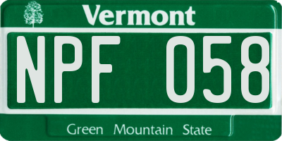 VT license plate NPF058
