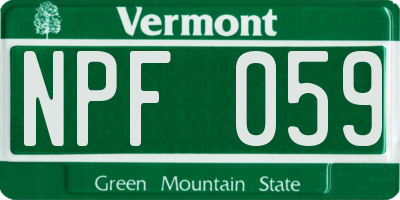 VT license plate NPF059