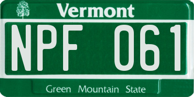 VT license plate NPF061