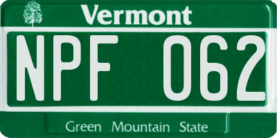 VT license plate NPF062